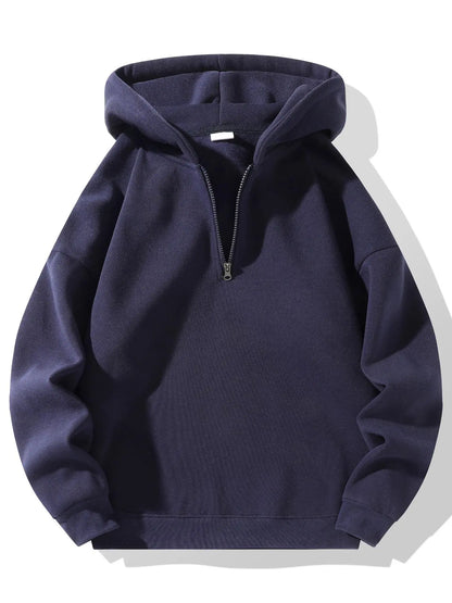 Men'S Plain Half Zip Drop Shoulder Essentials Hoodie, Regular Fit Fitted Casual Comfy Fit Long Sleeve Hooded Sweatshirt for Fall & Winter, Men'S Clothes for Daily Wear