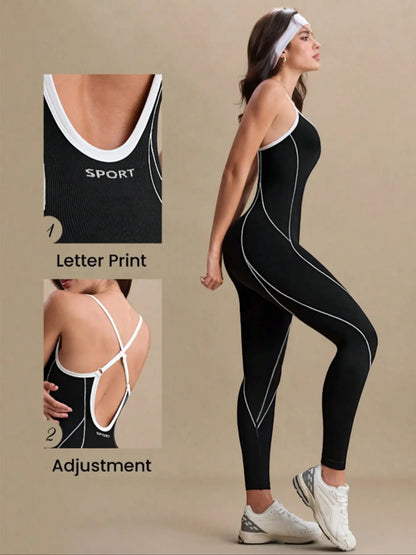Women'S Yoga Jumpsuit, Backless Sports Jumpsuit, Sporty Jumpsuit, Outdoor Sport One-Piece, Seamless Knitted Hollow Out Long, above the Ankle, Plain Pattern, All Seasons