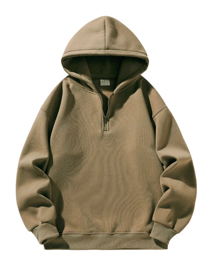 Men'S Plain Half Zip Drop Shoulder Essentials Hoodie, Regular Fit Fitted Casual Comfy Fit Long Sleeve Hooded Sweatshirt for Fall & Winter, Men'S Clothes for Daily Wear