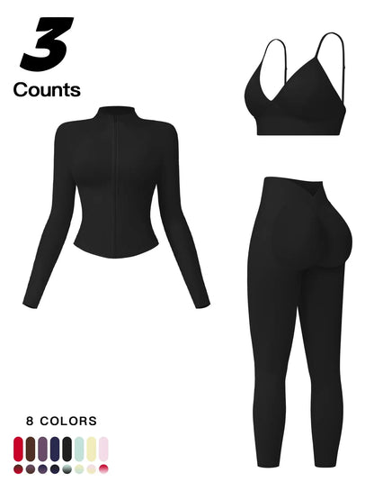 Women'S Outdoor Running Quick-Dry Jacket and High-Waist Leggings Set, Long Sleeve Yoga Tops for Fitness and Casual Wear, Workout Sets