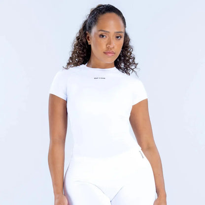 DF Impact Women'S Seamless Longline Workout Top, Sculpting Short Sleeve Yoga Gym Shirts, High Performance Athletic Tops, Breathable Training T-Shirts for Fitness Running Exercise