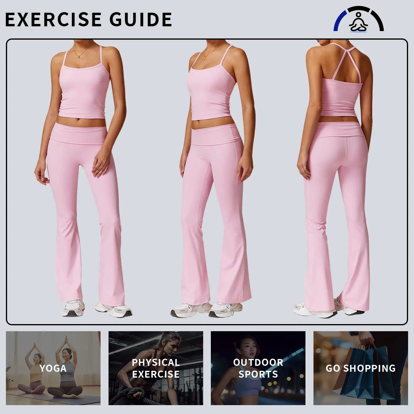 Thewolf Solid-Color Spaghetti-Strap Cross-Back Yoga Tank Top and Casual Athletic High-Waisted Flared Pants Set, Slim-Fit Yoga Athleisure Set