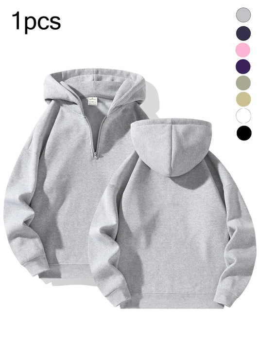 Men'S Plain Half Zip Drop Shoulder Essentials Hoodie, Regular Fit Fitted Casual Comfy Fit Long Sleeve Hooded Sweatshirt for Fall & Winter, Men'S Clothes for Daily Wear