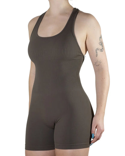AUROLA Power Romper for Women Workout Yoga Gym Seamless One Piece Racerback Jumpsuit Tummy Control Padded Sports Bodysuit
