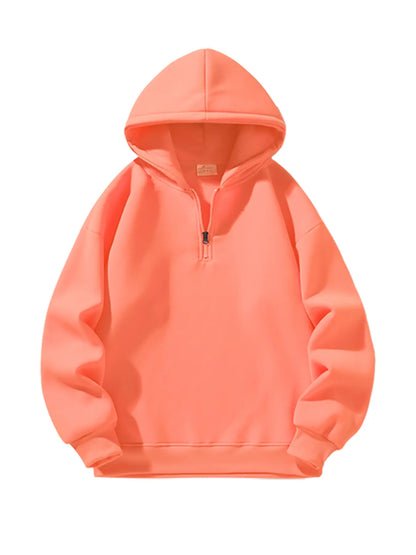 Men'S Plain Half Zip Drop Shoulder Essentials Hoodie, Regular Fit Fitted Casual Comfy Fit Long Sleeve Hooded Sweatshirt for Fall & Winter, Men'S Clothes for Daily Wear
