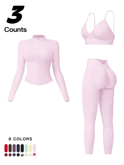Women'S Outdoor Running Quick-Dry Jacket and High-Waist Leggings Set, Long Sleeve Yoga Tops for Fitness and Casual Wear, Workout Sets