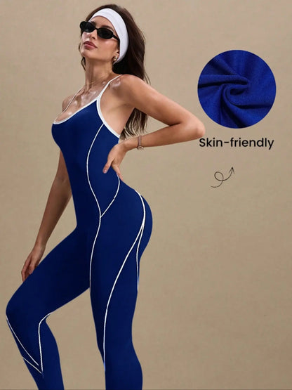 Women'S Yoga Jumpsuit, Backless Sports Jumpsuit, Sporty Jumpsuit, Outdoor Sport One-Piece, Seamless Knitted Hollow Out Long, above the Ankle, Plain Pattern, All Seasons