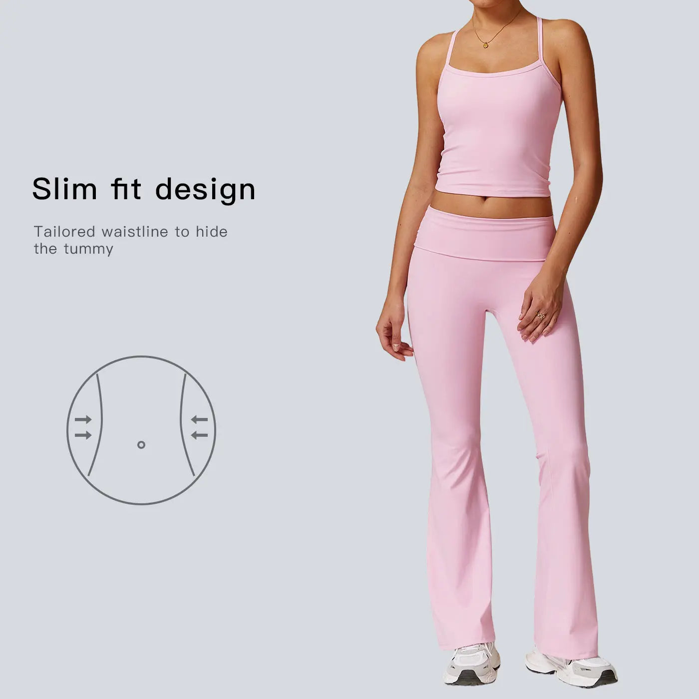 Thewolf Solid-Color Spaghetti-Strap Cross-Back Yoga Tank Top and Casual Athletic High-Waisted Flared Pants Set, Slim-Fit Yoga Athleisure Set